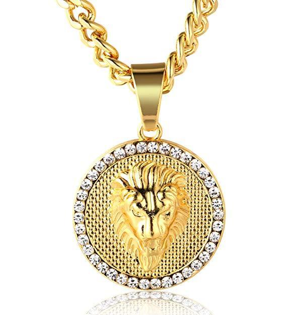 ing of the Jungle Lion Pendant Necklace in 18K Gold Plated made in ITALY