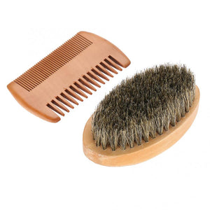 Wood Beard Kit Beard Brush Set Double-sided Styling Comb Scissor Repair Modeling Cleaning Care Kit for Men Dropshipping