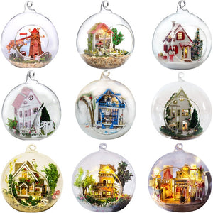 Promotion diy glass ball wooden doll houses miniature dollhouse With Funitures Mini Casa Model Building kit Gift Toys