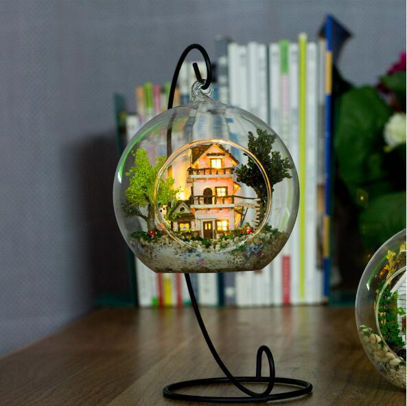 Promotion diy glass ball wooden doll houses miniature dollhouse With Funitures Mini Casa Model Building kit Gift Toys