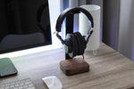 Walnut Wood & Steel Headphone Stand - Carved Nature