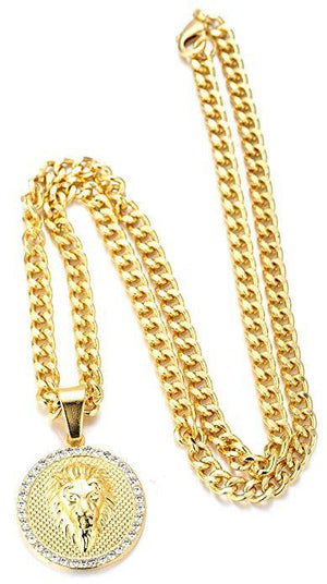 ing of the Jungle Lion Pendant Necklace in 18K Gold Plated made in ITALY