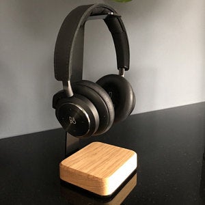 Oak Wood & Steel Headphone Stand-Carved Nature
