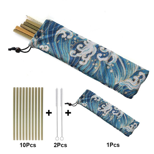 Reusable Bamboo & Stainless Steel Straws Sets