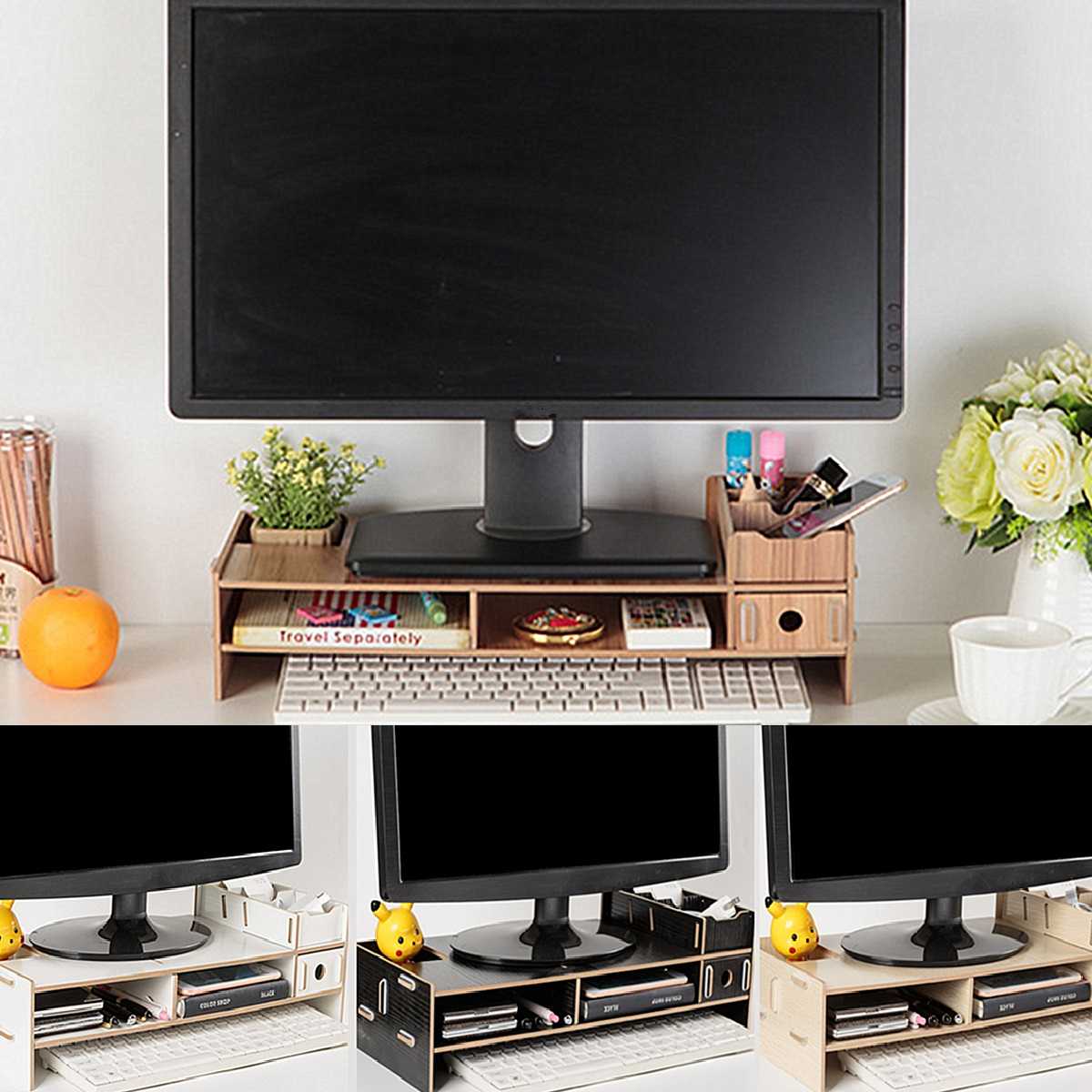 Multi-Function Wooden Computer Stand